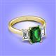 4 - Aletta 9x7 mm Emerald Cut Lab Created Emerald and Lab Grown Diamond Three Stone Engagement Ring 