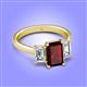4 - Aletta 9x7 mm Emerald Cut Red Garnet and Lab Grown Diamond Three Stone Engagement Ring 