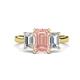 1 - Aletta 9x7 mm Emerald Cut Morganite and Lab Grown Diamond Three Stone Engagement Ring 