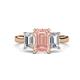 1 - Aletta 9x7 mm Emerald Cut Morganite and Lab Grown Diamond Three Stone Engagement Ring 