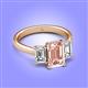 4 - Aletta 9x7 mm Emerald Cut Morganite and Lab Grown Diamond Three Stone Engagement Ring 