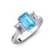 5 - Aletta 9x7 mm Emerald Cut Blue Topaz and Lab Grown Diamond Three Stone Engagement Ring 