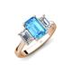 5 - Aletta 9x7 mm Emerald Cut Blue Topaz and Lab Grown Diamond Three Stone Engagement Ring 