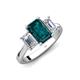 5 - Aletta 9x7 mm Emerald Cut London Blue Topaz and Lab Grown Diamond Three Stone Engagement Ring 