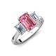 5 - Aletta 9x7 mm Emerald Cut Pink Tourmaline and Lab Grown Diamond Three Stone Engagement Ring 