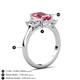 6 - Aletta 9x7 mm Emerald Cut Pink Tourmaline and Lab Grown Diamond Three Stone Engagement Ring 