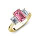 5 - Aletta 9x7 mm Emerald Cut Pink Tourmaline and Lab Grown Diamond Three Stone Engagement Ring 
