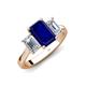 5 - Aletta 9x7 mm Emerald Cut Lab Created Blue Sapphire and Lab Grown Diamond Three Stone Engagement Ring 