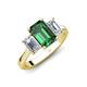 5 - Aletta 9x7 mm Emerald Cut Lab Created Emerald and Lab Grown Diamond Three Stone Engagement Ring 