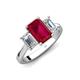 5 - Aletta 9x7 mm Emerald Cut Lab Created Ruby and Lab Grown Diamond Three Stone Engagement Ring 