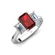 5 - Aletta 9x7 mm Emerald Cut Red Garnet and Lab Grown Diamond Three Stone Engagement Ring 