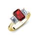 5 - Aletta 9x7 mm Emerald Cut Red Garnet and Lab Grown Diamond Three Stone Engagement Ring 