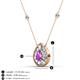 3 - Viola Iris 0.56 ctw Pear Cut Amethyst and Baguette Diamond Milgrain Halo Pendant Necklace with Diamond Stations 