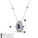 3 - Viola Iris 0.64 ctw Pear Cut Blue Sapphire and Baguette Diamond Milgrain Halo Pendant Necklace with Diamond Stations 