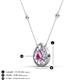 3 - Viola Iris 0.64 ctw Pear Cut Pink Sapphire and Baguette Diamond Milgrain Halo Pendant Necklace with Diamond Stations 