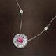 2 - Lillac Iris 0.50 ctw Round Pink Tourmaline and Baguette Diamond Milgrain Halo Pendant Necklace with Diamond Stations 