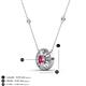 3 - Lillac Iris 0.50 ctw Round Pink Tourmaline and Baguette Diamond Milgrain Halo Pendant Necklace with Diamond Stations 