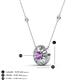 3 - Lillac Iris 0.65 ctw Round Amethyst and Baguette Diamond Milgrain Halo Pendant Necklace with Diamond Stations 
