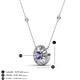 3 - Lillac Iris 0.50 ctw Round Iolite and Baguette Diamond Milgrain Halo Pendant Necklace with Diamond Stations 