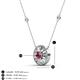 3 - Lillac Iris 0.50 ctw Round Rhodolite Garnet and Baguette Diamond Milgrain Halo Pendant Necklace with Diamond Stations 