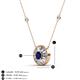 3 - Lillac Iris 0.50 ctw Round Blue Sapphire and Baguette Diamond Milgrain Halo Pendant Necklace with Diamond Stations 