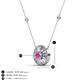 3 - Lillac Iris 0.50 ctw Round Pink Sapphire and Baguette Diamond Milgrain Halo Pendant Necklace with Diamond Stations 