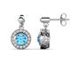 1 - Gila 1.58 ctw (5.50 mm) Round Blue Topaz and Natural Diamond Halo Drop and Dangle Earrings 