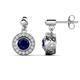 1 - Gila 1.66 ctw (5.50 mm) Round Lab Created Blue Sapphire and Natural Diamond Halo Drop and Dangle Earrings 