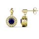 1 - Gila 1.66 ctw (5.50 mm) Round Lab Created Blue Sapphire and Natural Diamond Halo Drop and Dangle Earrings 