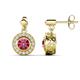 1 - Gila 1.56 ctw (5.50 mm) Round Pink Tourmaline and Natural Diamond Halo Drop and Dangle Earrings 