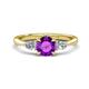 1 - Zelia 1.27 ctw (6.50 mm) Round Amethyst and Pear Shape Natural Diamond Three Stone Engagement Ring 