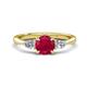 1 - Zelia 1.35 ctw (6.00 mm) Round Ruby and Pear Shape Natural Diamond Three Stone Engagement Ring 