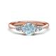 1 - Zelia 1.27 ctw (6.50 mm) Round Aquamarine and Pear Shape Natural Diamond Three Stone Engagement Ring 