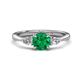 1 - Zelia 1.12 ctw (6.00 mm) Round Emerald and Pear Shape Natural Diamond Three Stone Engagement Ring 