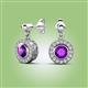 2 - Gila 1.56 ctw (5.50 mm) Round Amethyst and Natural Diamond Halo Drop and Dangle Earrings 