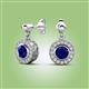 2 - Gila 1.66 ctw (5.50 mm) Round Lab Created Blue Sapphire and Natural Diamond Halo Drop and Dangle Earrings 