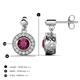 3 - Gila 1.69 ctw (5.50 mm) Round Rhodolite Garnet and Natural Diamond Halo Drop and Dangle Earrings 