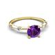 2 - Nuria 0.98 ctw (6.50 mm) Round Amethyst and Side Spaced Round Natural Diamond Engagement Ring 