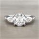 2 - Zelia 1.40 ctw (6.50 mm) IGI Certified Round Lab Grown Diamond (VS1/F) and Pear Shape Natural Diamond Three Stone Engagement Ring 