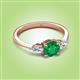 2 - Zelia 1.12 ctw (6.00 mm) Round Emerald and Pear Shape Natural Diamond Three Stone Engagement Ring 
