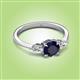 2 - Zelia 1.55 ctw (6.00 mm) Round Blue Sapphire and Pear Shape Natural Diamond Three Stone Engagement Ring 
