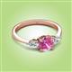 2 - Zelia 1.35 ctw (6.00 mm) Round Pink Sapphire and Pear Shape Natural Diamond Three Stone Engagement Ring 
