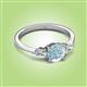 2 - Zelia 1.27 ctw (6.50 mm) Round Aquamarine and Pear Shape Natural Diamond Three Stone Engagement Ring 