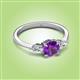 2 - Zelia 1.27 ctw (6.50 mm) Round Amethyst and Pear Shape Natural Diamond Three Stone Engagement Ring 