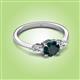 2 - Zelia 1.35 ctw (6.50 mm) Round London Blue Topaz and Pear Shape Natural Diamond Three Stone Engagement Ring 