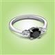 2 - Zelia 1.40 ctw (6.00 mm) Round Black Diamond and Pear Shape Natural Diamond Three Stone Engagement Ring 