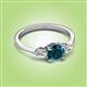 2 - Zelia 1.20 ctw (6.00 mm) Round Blue Diamond and Pear Shape Natural Diamond Three Stone Engagement Ring 
