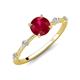 3 - Nuria 1.06 ctw (6.50 mm) Round Ruby and Side Spaced Round Natural Diamond Engagement Ring 