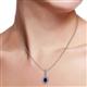 3 - Quy 0.96 ctw (6x4 mm) Pear Shape Blue Sapphire and Round Natural Diamond Teardrop Halo Pendant 