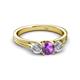 3 - Alyssa 0.92 ctw (5.50 mm) Round Amethyst and Lab Grown Diamond Three Stone Engagement Ring 